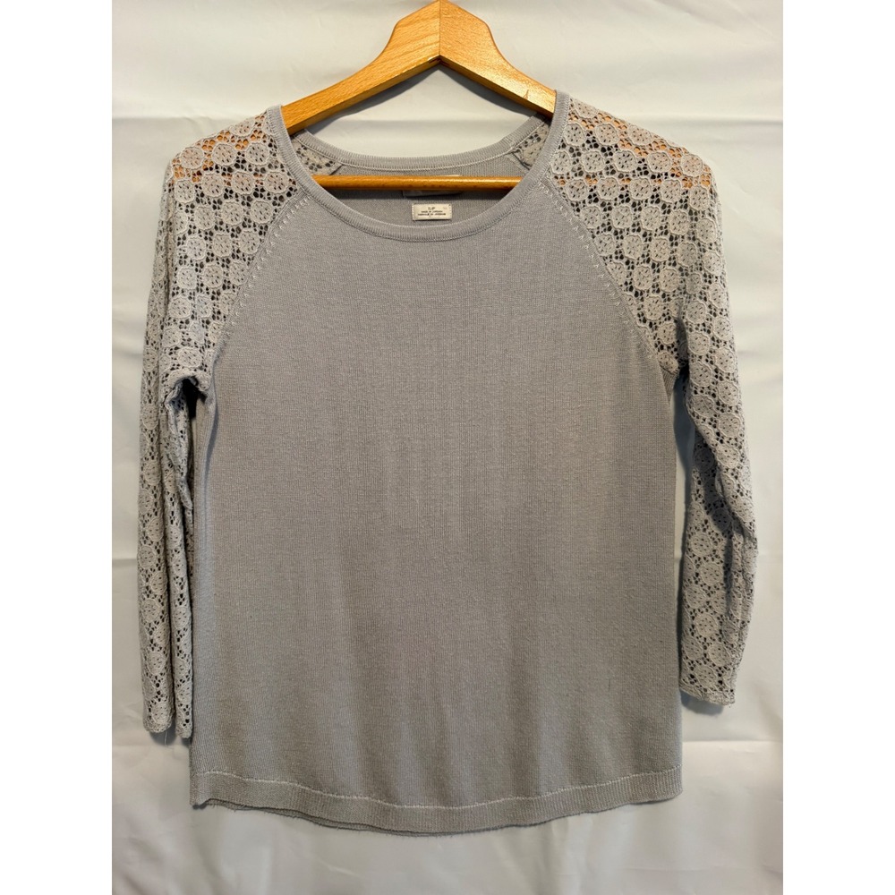 Van Heusen Womens grey Lace Raglan Sleeve Knit Sweater Size S